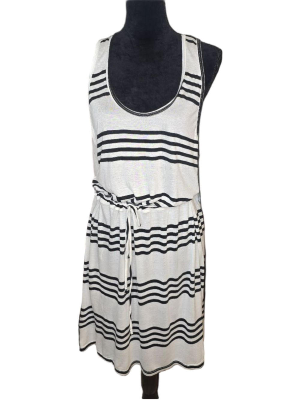 APT. 9 Dress Womens L NWT Black Ivory Striped Sleeveless Drawstring Waist